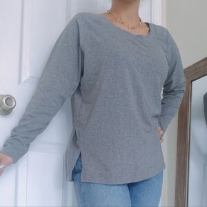 Zella Shirt Womens Medium Heather Gray Long Sleeve Active Top Stretch Athleisure